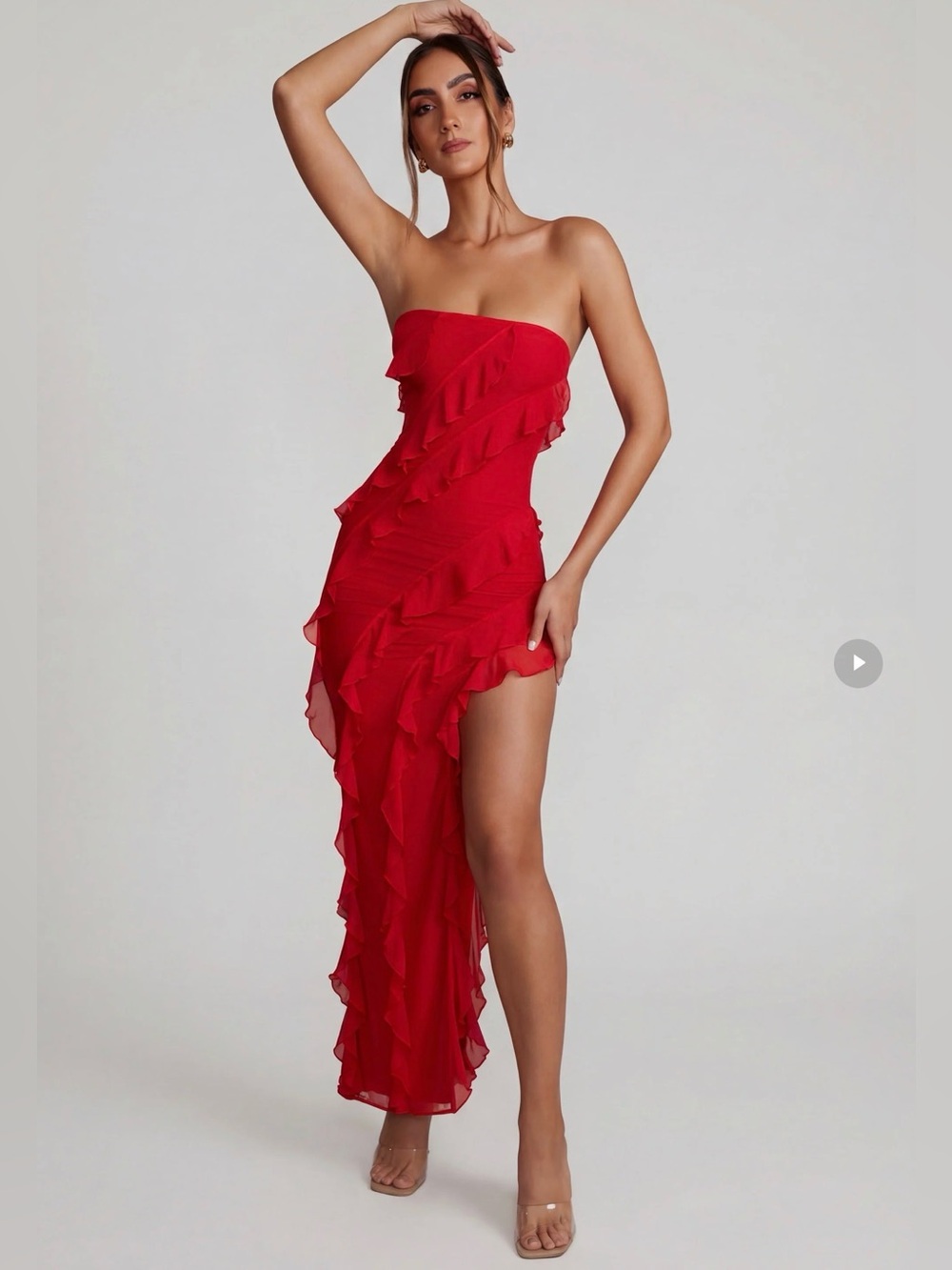 Bandeau Ruffle Detail Maxi Dress in Red nwot